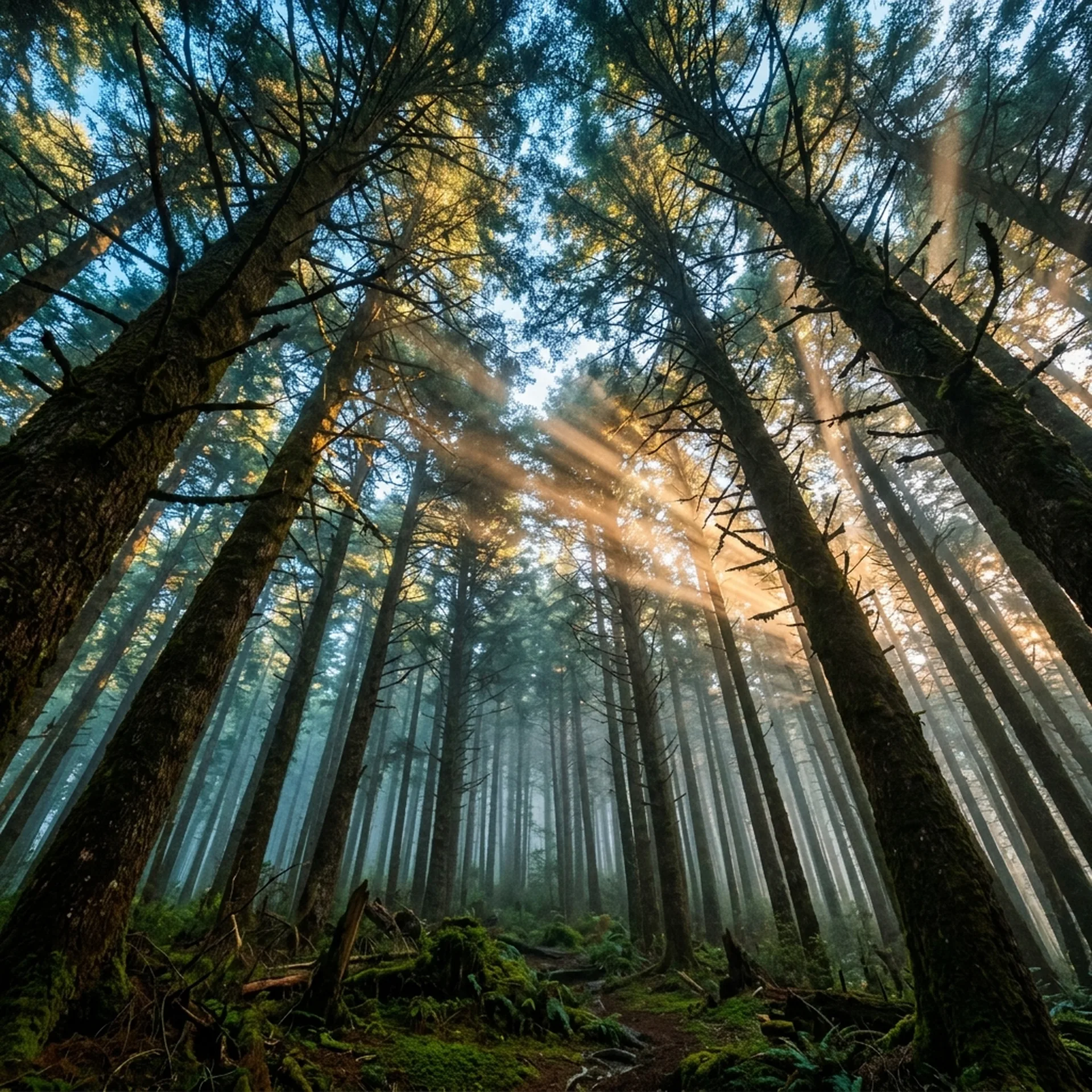 Bosque de oyamel en el Desierto de los Leones con rayos de luz