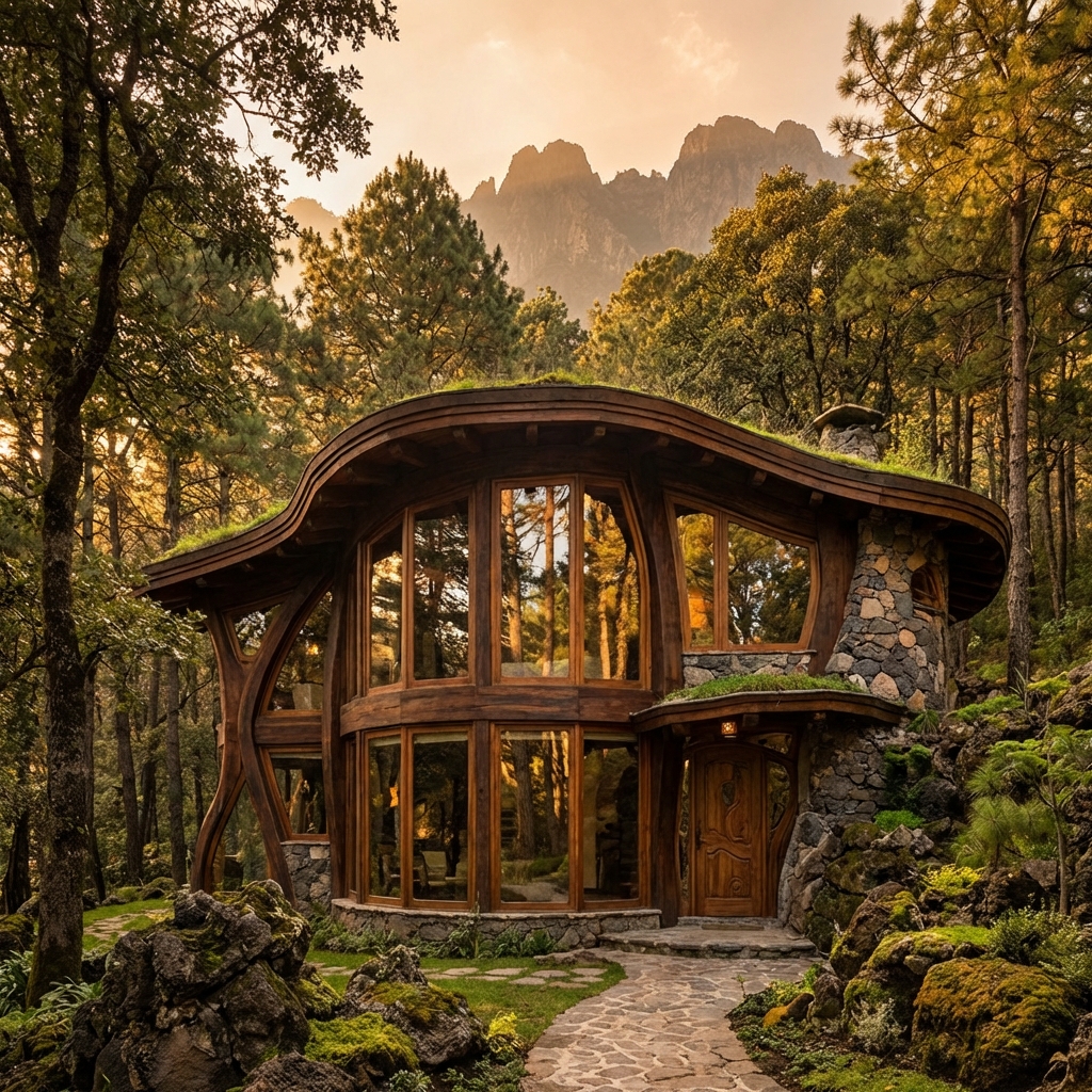 Gaudí-inspired cabin in mountain forest