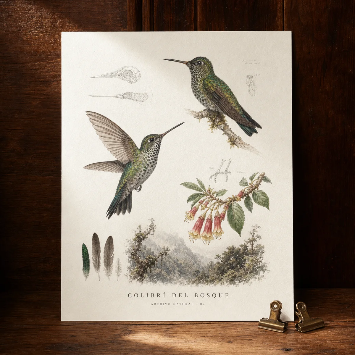 Lámina Botánica Colibrí