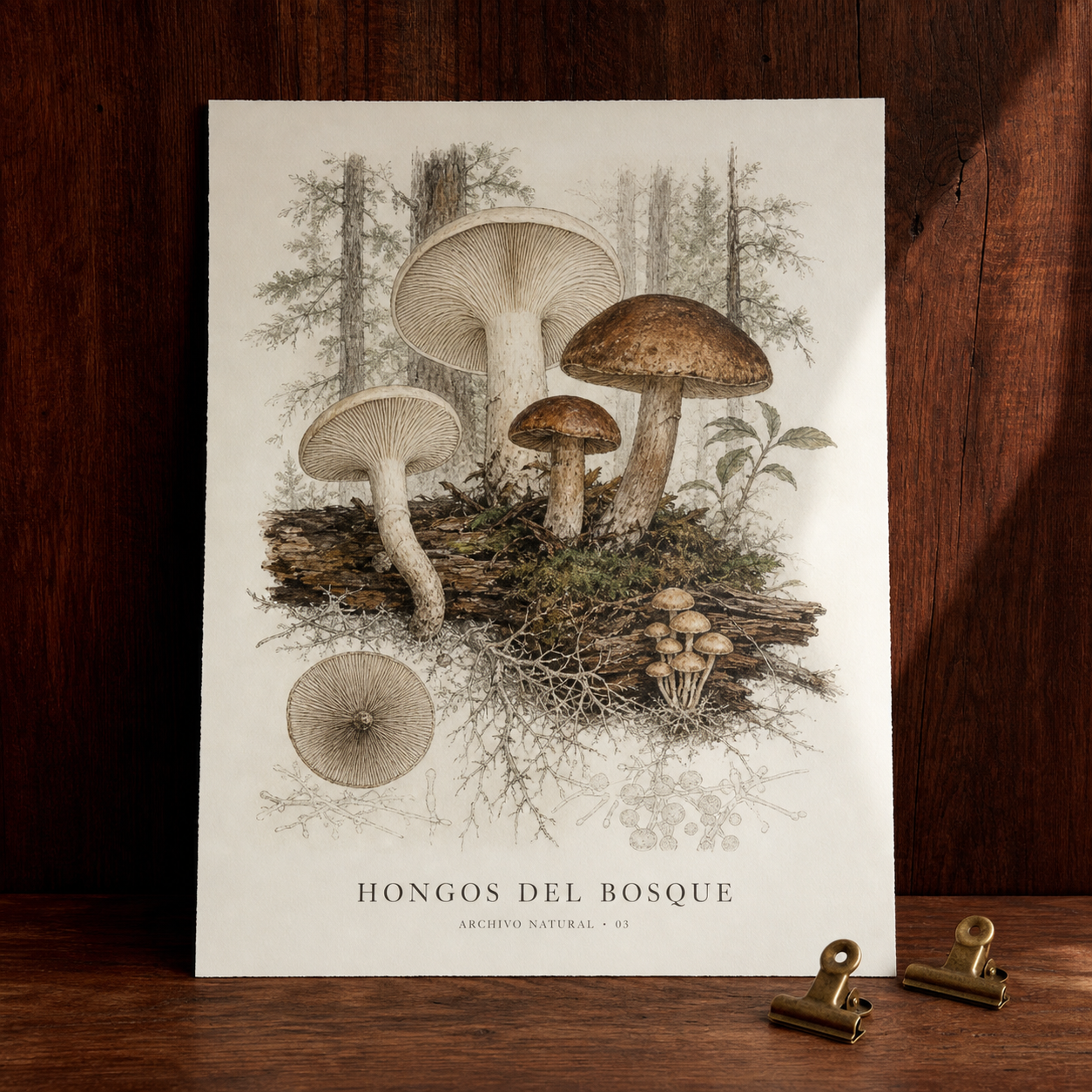 Lámina Archivo Natural de hongos del bosque